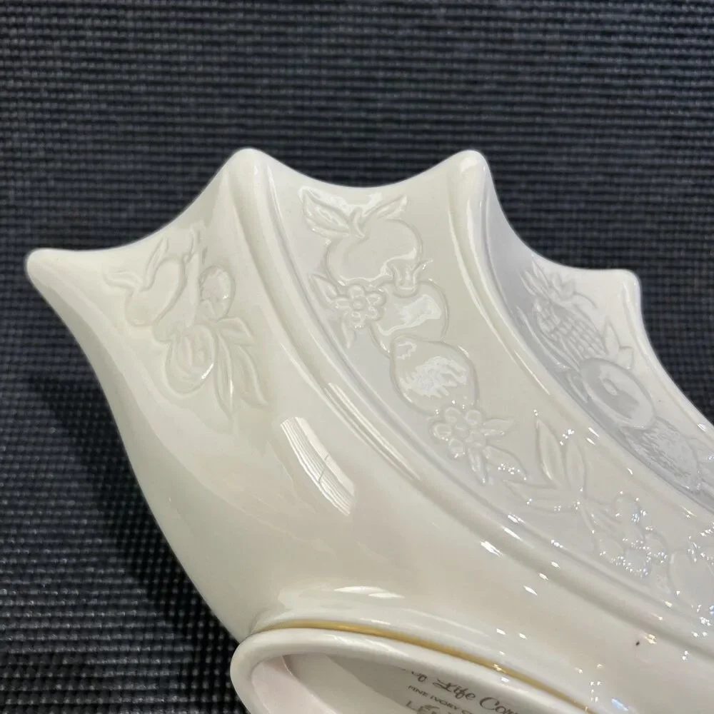 Vintage Lenox Fruits of Life Cornucopia Dish Ivory Gold Trim